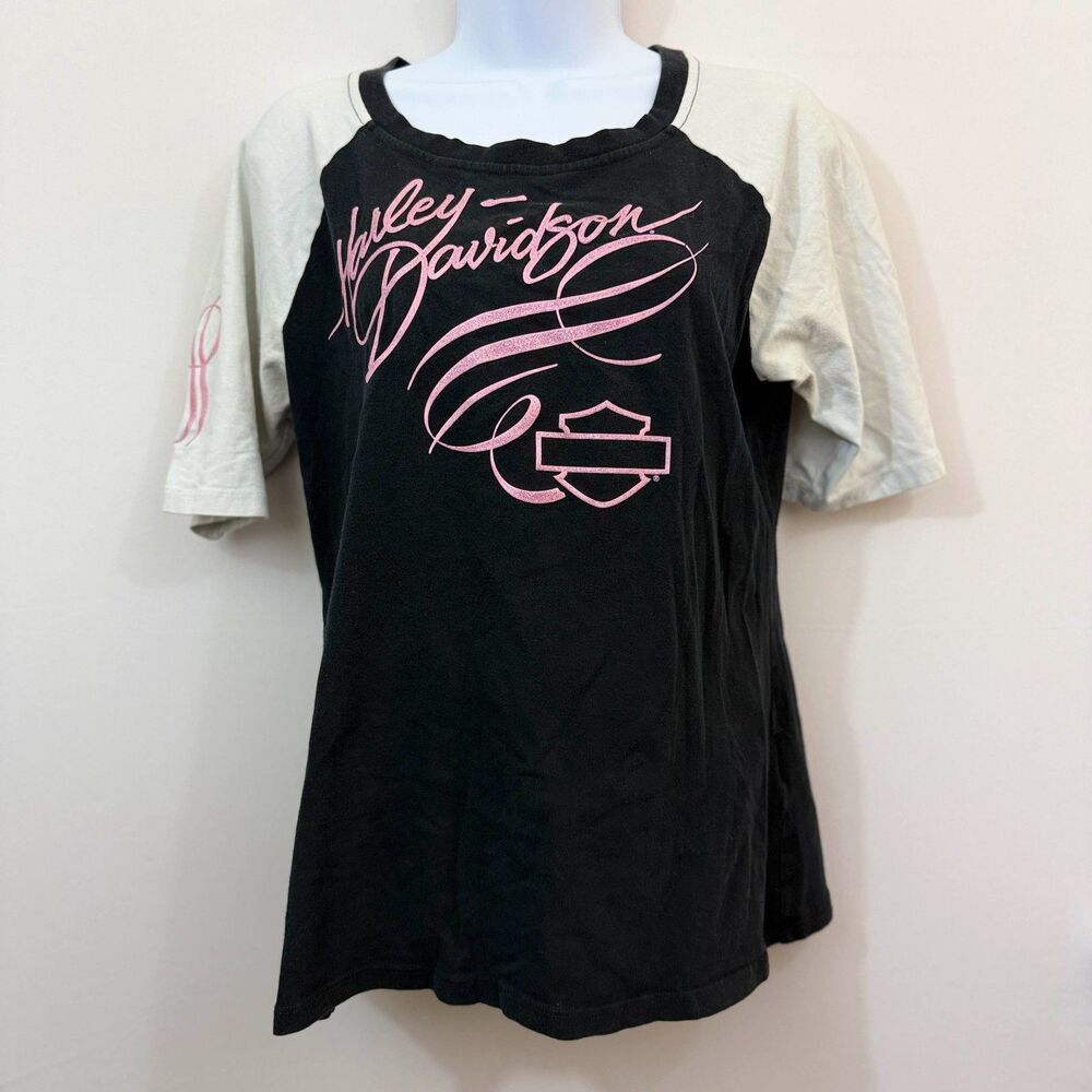 Y2K Modern Harley Davidson Black/White Pink Glitter Cute Tribal Large